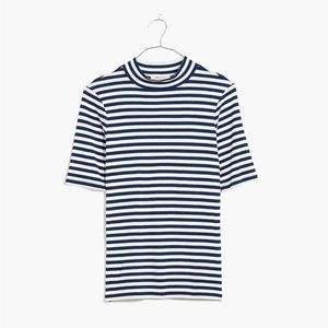 Madewell women’s blue and white drapey-rib mockneck top in Medium